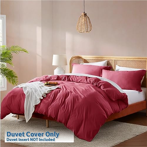 Nestl Burgundy Red California King Duvet Cover Sets - Soft Double Brushed Cal King Duvet Cover, 3 Piece, with Button Closure, 1 Duvet Cover 104x98 inches and 2 Pillow Shams