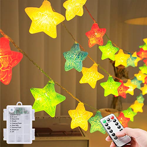 Lichterkette Batterie für Kinderzimmer Lichterkette innen 8 modi mit Timer, 3m 20er LED Lichterkette Kinder Batteriebetrieben Nachtlicht für Zimmer Deko Geburtstag Party Weihnachts, Crackle-Sterne