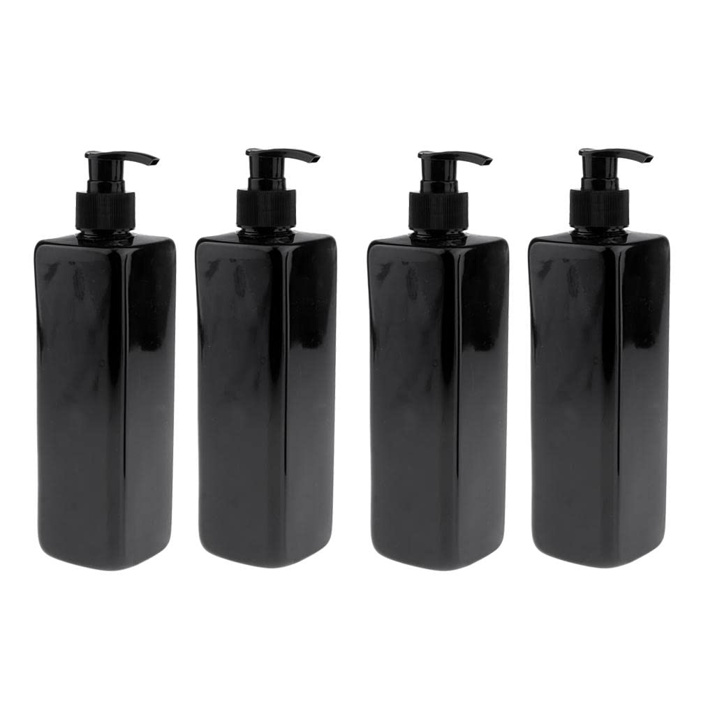 4pcs empty plastic shampoo lotion bottles with lotion pumps 500ml black pump
