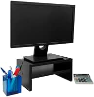 Base Suporte para Monitor Apoio de Mesa Madeira Preto