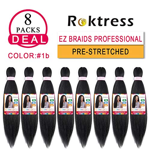 EZ Braiding Hair Professional (Pre-Stretched Braid) Itch Free Braiding Hair Synthetic Hair Braids for Women (26"8Pcs, 1B natural)