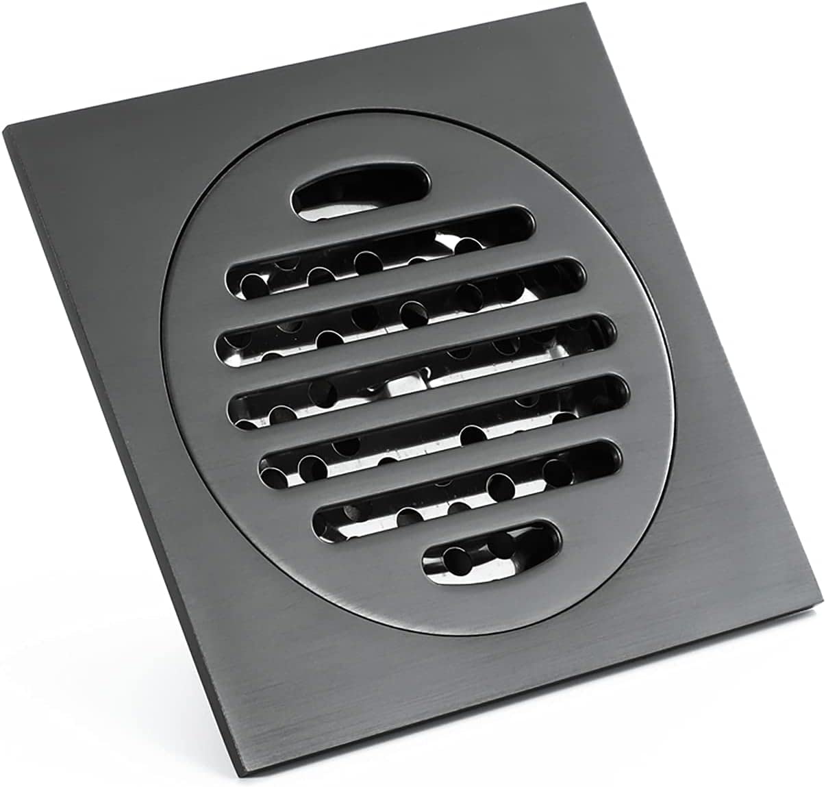 desagüe de Suelo de latón, Desagüe de Piso Cuadrado 4 Pulgadas con Tapa extraíble, Color Gris Pistola latón