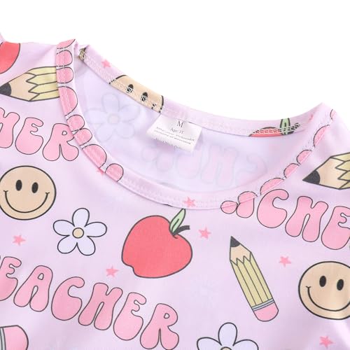 Toddler Girl Back to School Dress Ruler Pencil Print Ruffle Bottom Casual Dress Summer Outfits 3-8Y2