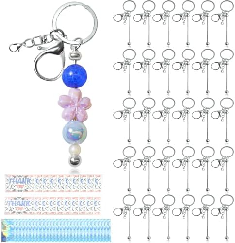 Amazon.com: LEIOSAGN 90 Pcs DIY Beadable Keychain Making Kit – 30 Blank ...