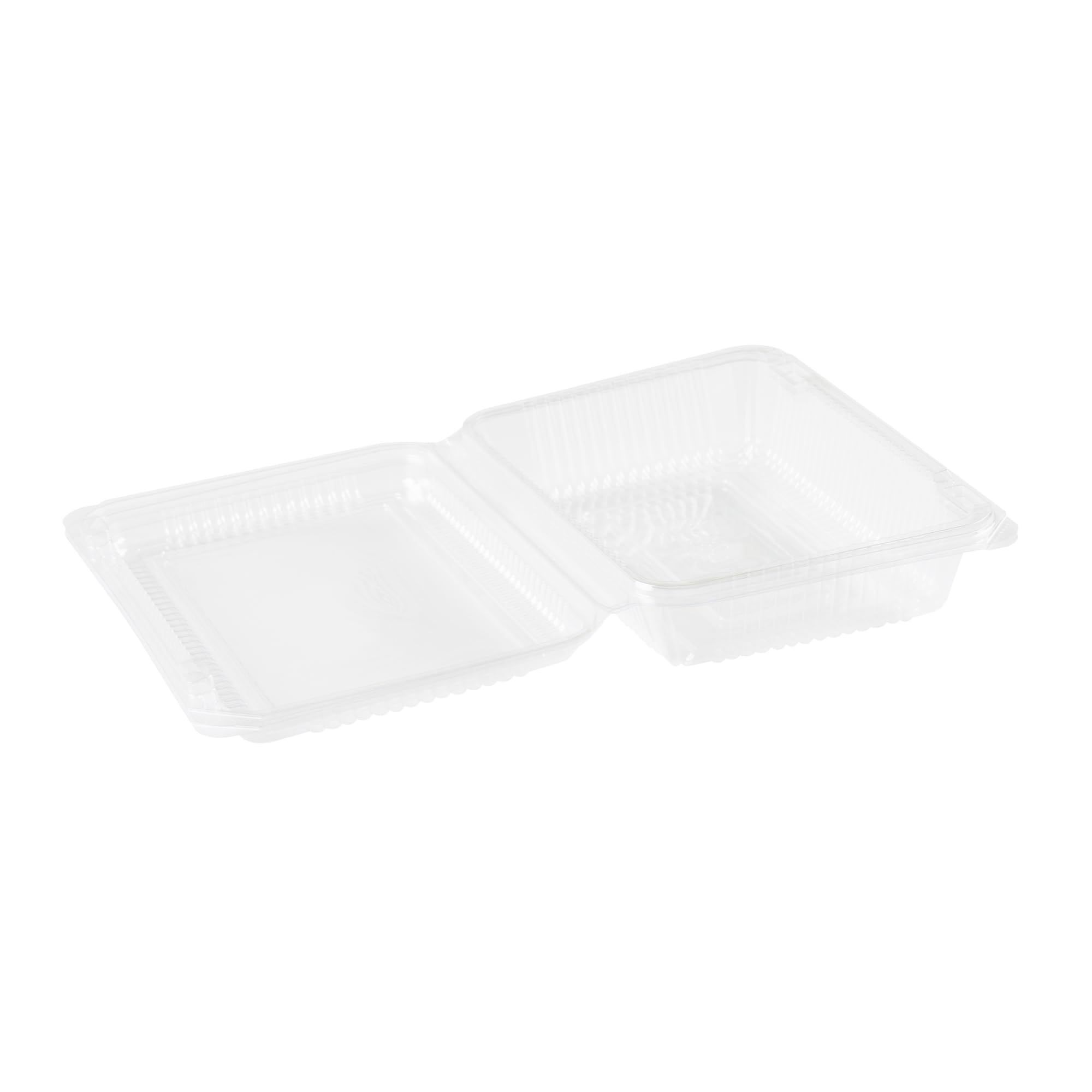 Restaurantware Thermo Tek - Contenedores de alimentos de 7.5 x 5.24 x 1.7 pulgadas, 100 recipientes rectangulares de concha - Contenedores de plástico transparente duraderos, resistentes, para