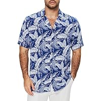 Friptspyg Camisa Manga Corta Algodón Hombres Camisa Hawaiana Hombres Verano Camisa Impresa Ocio Funky Camisa Hawaiana Ajuste Holgado Camisas de Playa, Azul-Blanco M