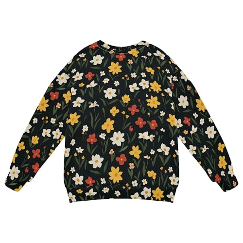 JUNZAN Summer Flowers Daffodil Iris Black Little Girls Hoodie Sweatshirt Fleece Boys Sweat Shirt Camping 4T2