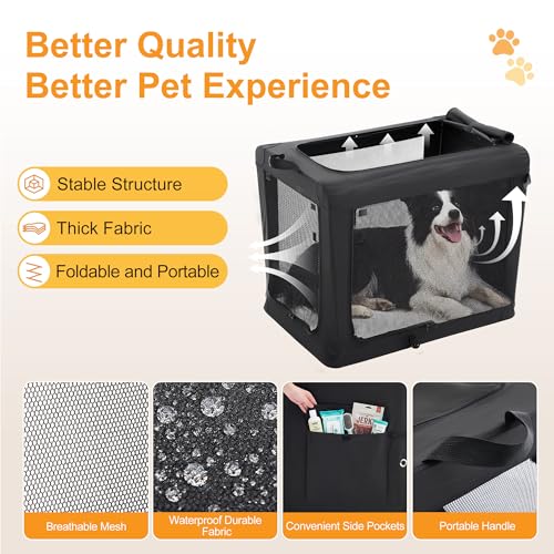 Image of NEWBULIG Collapsible Dog Crate 24 Inch, Portable Travel Crate for Dogs and Cats, Soft Foldable Pet Kennel with 3-Door Mesh Windows Indoor & Outdoor