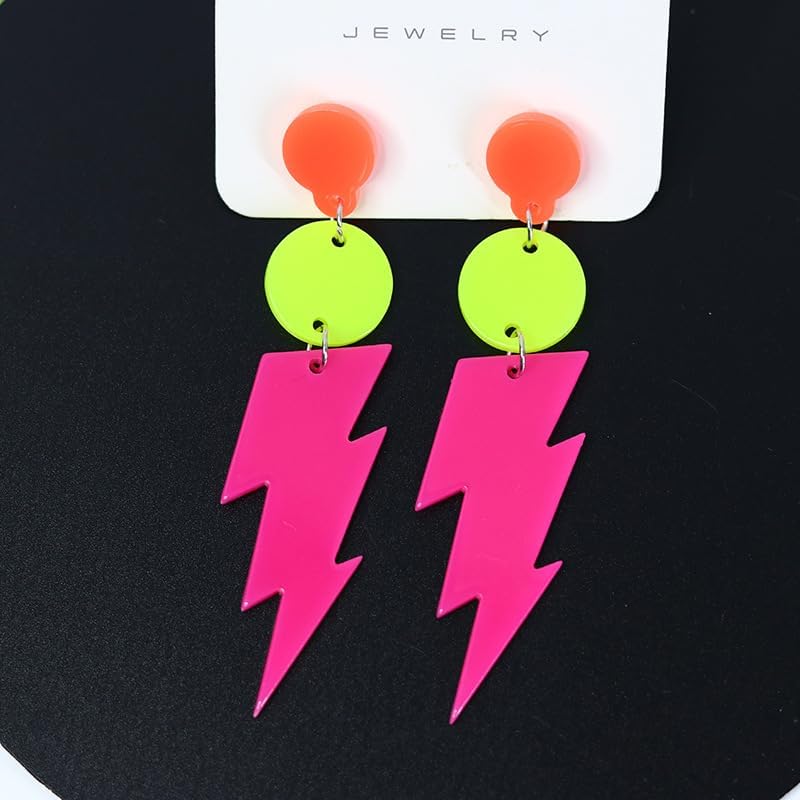 Pingyongchang 3 Pairs 80s 90s Neon Earrings Cute Colorful Lightning Acrylic Dangle Drop Earrings for Women 80's 90's Outfit Glow Party Accessories Costume Cosplay Holiday Jewelry Gift - Image 3