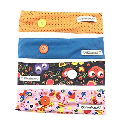 PRETYZOOM 4PCS Headband with Button for Face Cover Medical Headwrap Surgeons Headband Ear Protection Holder for Nurses Women Men Yoga Sports Workout (Assorted Color)