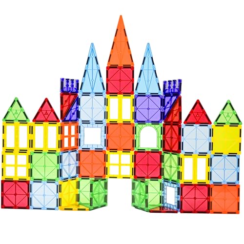 FNJO Magnetic Tiles, 110PCS Magnet Building Set, Magnetic Building Blocks,Construction STEM Learning and Playing Toys for Kids, Montessori Toy for Preschool Boys Girls Toddlers Classroom Must-Haves