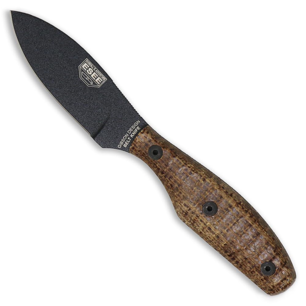 ESEE Knives Belt Knife, 2.8" Satin Drop Point Blade, Magnacut Steel; Sculpted Brown Burla…