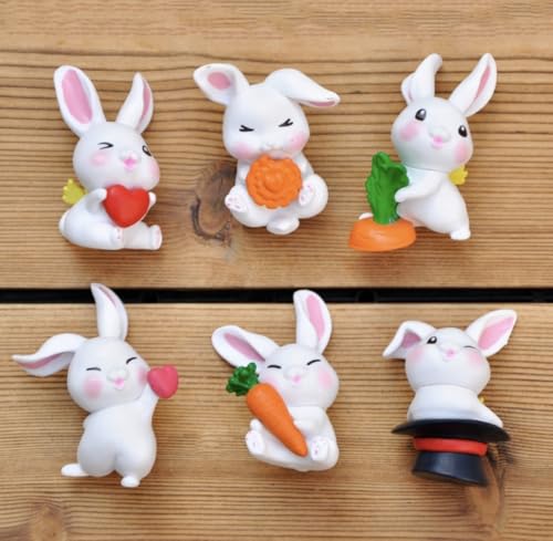Image of VRB Dec 4 Pcs Miniature Showpiece Set for Home Decor,Car Dashboard,Valentine,Living Room,Gifts Figurines,Cake Decoration Items,Figurines for Home Decor. (6 Pcs Rabbit Set)