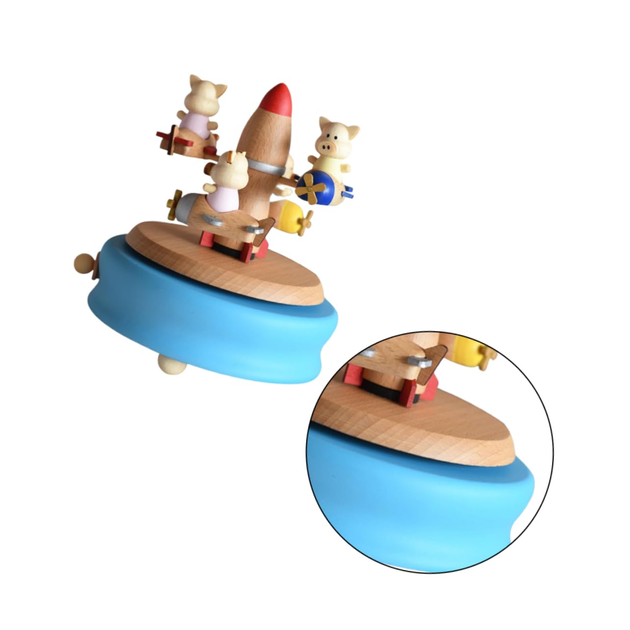 ABOOFAN Rotary Musical Kasten Holz Spieluhr Cartoon Schwein Melodiebox für Kinder Himmel Blau Mechanisch Batterie Erforderlich Handwerkskunst für Weihnachten und Besondere Anlässe