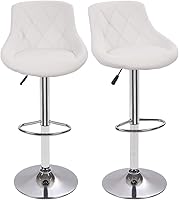 Vista 1 de Juego de 2 taburetes de bar ajustables de cuero para cocina sala de estar pub taburete giratorio blanco
