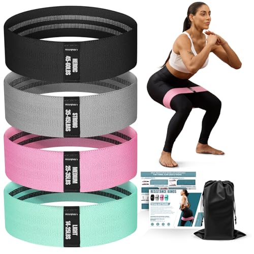 Resistance Bands for Working Out with Guide, 4 Workout Bands for Women & Men, Fabric Exercise Bands...