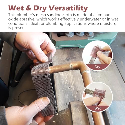 Image of SCOTTCHEN Plumber's Open Mesh Sanding Sheet 180 Grit, Tearable Sanding Roll, Plumber's Double Side Open Mesh, for Cleaning Copper Tubing and Fittings, 1-1 /2 inch Width x 32 Ft Length -1 roll