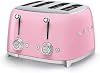 Smeg TSF03PKUK 4 Slice Toaster, Extra Wide Slots, 3 pre set programmes, Pink