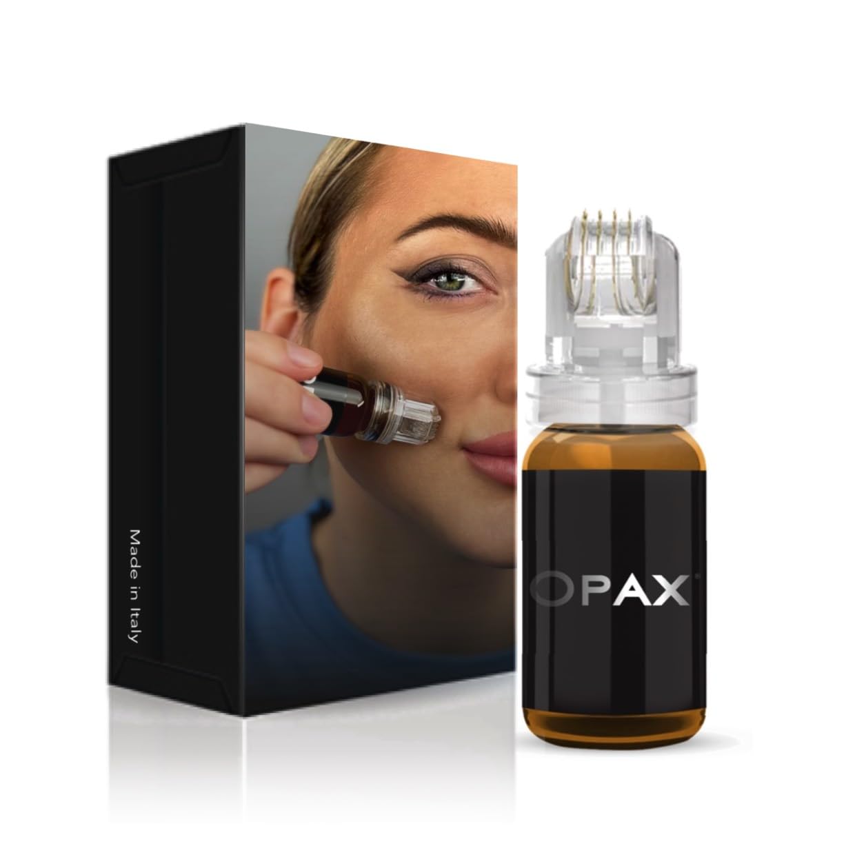 Opax Dermaroller 0.25 mm Per Microneedling Viso, SkinCare Effetto Lifting - Siero 10ml Con Acido Ialuronico Viso, Coenzima Q10, Collagene E Acido Ialuronico, Elastina - Made In Italy