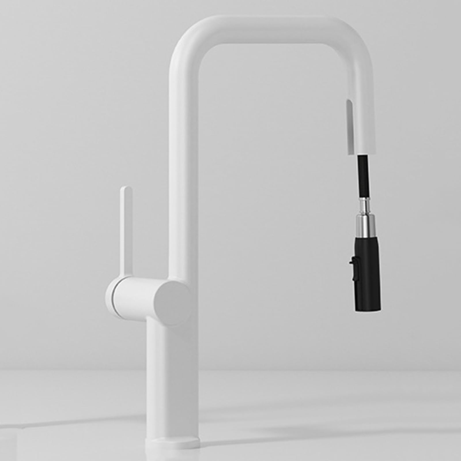 ZYCHSJXA Kitchen Bath Taps Sink Mixer Pull Out Spray Tap Single Faucet - White Lever with Swivel Spout Monobloc