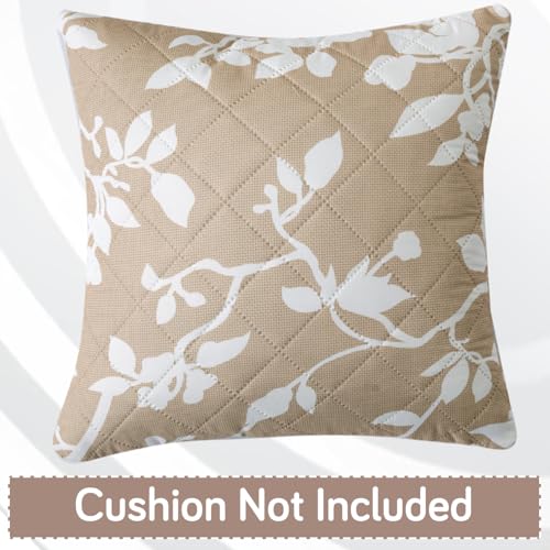 Image of HOKIPO 'Elira Series' Printed Quilted Cushion Cover for Sofa 22x22 Inches, Set of 2, Buff Brown Sillehoute Floral (AR-6232-C7*2)