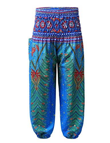 TiaoBug Kids Boys Girls Harem Trousers Floral Print Yoga Pants Smocked Baggy Boho Hippie Trousers Harem Pants Beachwear Blue 6-8