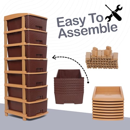 Image of Plastic Modular Drawer Storage Chest Of Drawers Organizer Storage Box, Large Stomo Racks For Multipurpose Anti-slip Shoes Organizers (Brown, 7 Layer)