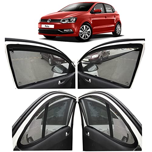 Image of Autofact Magnetic Car Sunshades Compatible with Volkswagen Polo (Set of 4) - Easy Installation, UV Protection, Keeps Car Cool (Front 2 with Zippers for Easy Access, Rear 2 Without Zippers)