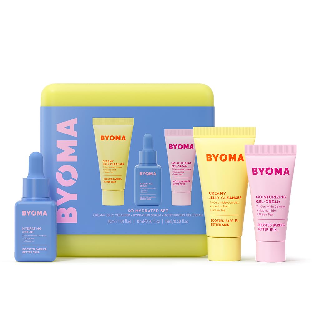 BYOMA So Hydrating Set - Barrier Repair Skincare Set - Creamy Jelly Cleanser, Hydrating Face Serum & Ceramide Face Moisturizer for Dry Skin - Anti Wrinkle, Alcohol Free Skin Care - 30ml, 15ml, 15ml