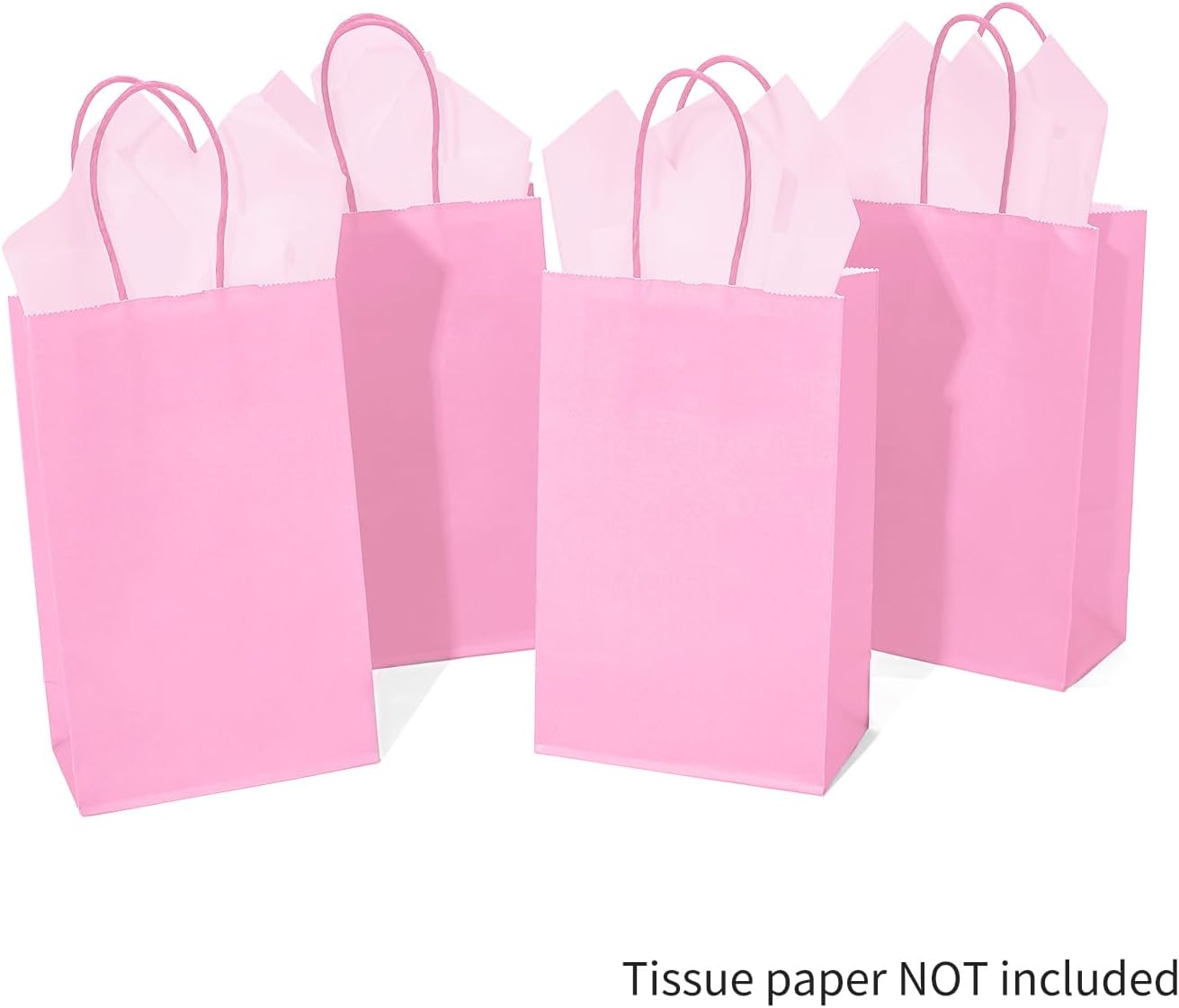 DjinnGlory 100 Pack Small Sized Pink Paper Gift Bags with Handles Bulk for Small Business, Boutiques, Baby Showers, Party Favors & Care Packages, 9x5.5x3.15 Inch - Image 8