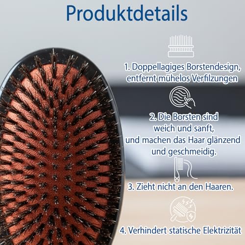 Wildschweinborsten Haarbürste, Extensions Bürste, Pneumatik Bürste und Nylonborsten, Für Haarverlängerungen Und Natürliches Haar, Ideal Für Dickes, Lockiges Oder Langes Haar