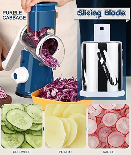 Ourokhome Rotary Cheese Grater Round Mandolin Slicer, Handheld Hashbrown Shredder with 3 Drum Blades - Image 2