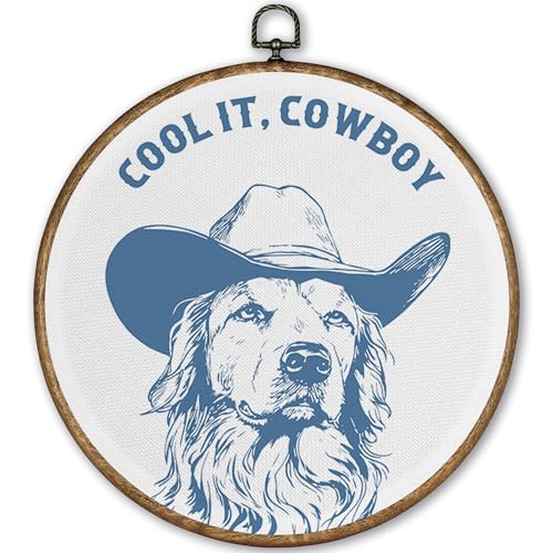 Toile murale encadrée chien cowboy cool bleu 25x25cm déco salon