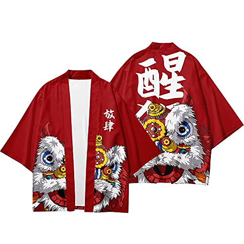 Japanese Harajuku Kimono Cardigan for Men Tranditional Graphic Kanji Print Robes Seven Sleeves Coat Plus Size