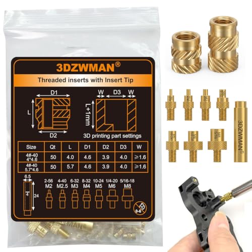 #4-40 Threaded Inserts with M2-M8 Heat Set Insert Tools,Brass UNC knurled Nuts for 3D Printing Components and Plastic Parts (50Pcs #4-40 * 4 * 4.6 and 50Pcs #4-40 * 5.7 * 4.6)