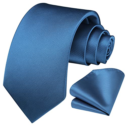 Image of HISDERN Mens Ties Solid Color Ties for Men Formal Necktie with Pocket Square Set Satin Silk Neck Tie Handkerchiefs Set
