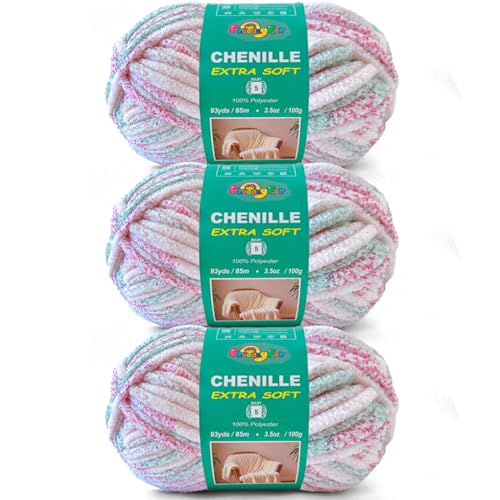Image of Super Soft and Cozy Chenille Yarn for Crocheting and Knitting -Easy to Crochet with-Bulky #5,3Pack of 3.5oz /93yds -Chunky Plush Yarn for Hand Craft Blanket Ammigurumi (Blush Pink)