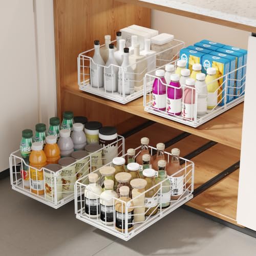 Image of NETEL 2 Pack Pull Out Cabinet Organiser with Adhesive Nano Film, White