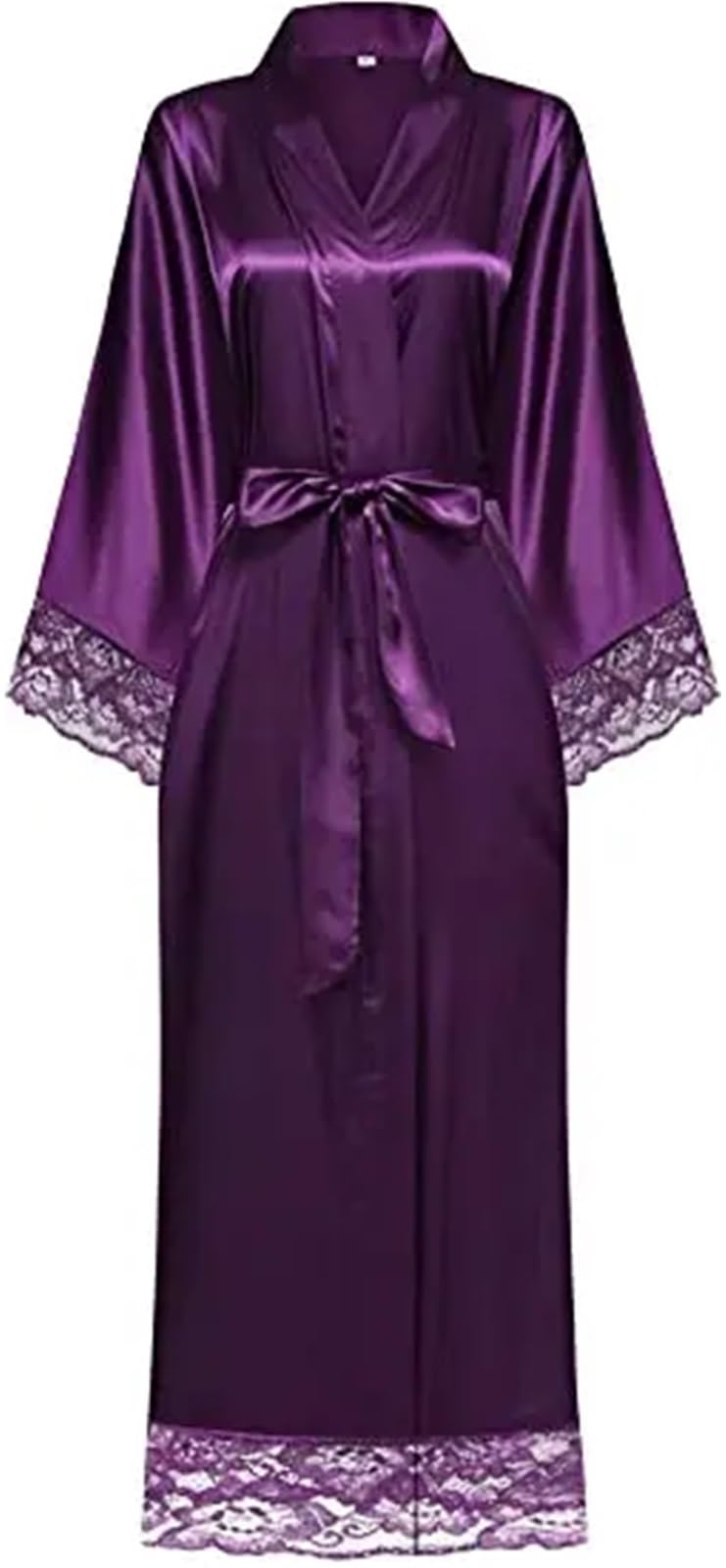 ERHTGUO Women Sexy grey Large Plain Bride Kimono Satin Silk Lace Robe Sleepwear Dress Gown Wedding Bathrobe Ladies Long Gowns(Light Purple,XXL)