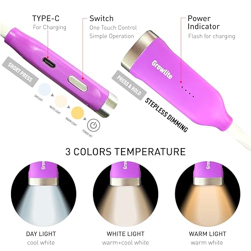 Neck Reading Light, 3 Color & Brightness Adjustable Book Light for Reading in Bed, Hands-Free, Lightweight, USB C Rechargeable, Eye-Caring, Perfect for Crafts, Camping, Kids & Adults (purple) - image 4