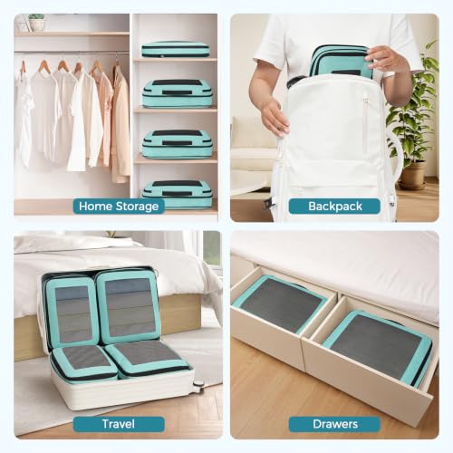 Image of BAGAIL Compression Packing Cubes for Travel Essentials, 8 Set-Mint | Tear‑Resistant Fabric, Space‑Saving, Visible Mesh Panel, Vibrant Color Choices, Travel, Camping & Cruise, Home Storage
