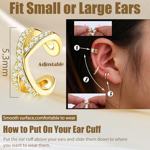 FUNRUN JEWELRY 12Pcs Ear Cuff For Women Non Piercing 14K Gold Plated Ear Cuff Gold Cuff Earrings For Women Pierced Earring Cuffs Non Pierced Lightweight2