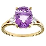 Naava Women's 9 ct Yellow Gold Oval Amethyst and Diamond Ring