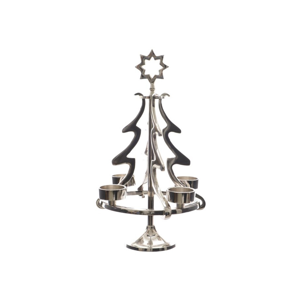 Alu Baum für 4 Teelichter Adventsbaum silber 22 x 36 cm