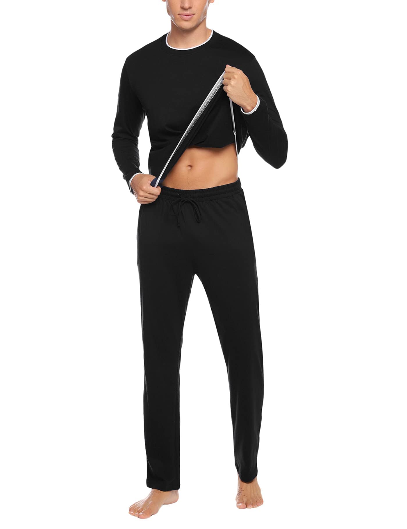 Aseniza Pigiama da Uomo Invernale Pigiama a Maniche Lunghe in Cotone Semplice ed Elegante Pigiama Morbido Loungewear