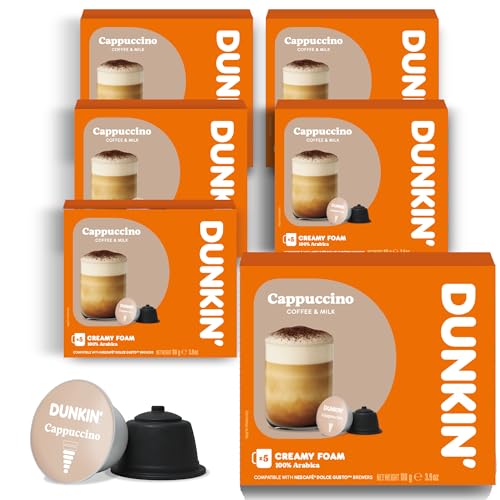 Dunkin' Donuts Cappuccino 60 Cápsulas de café | Compatibles máquinas Dolce Gusto | Cappuccino instantáneo | Cremoso, suave y equilibrado | Sabor auténtico DUNKIN de Italia