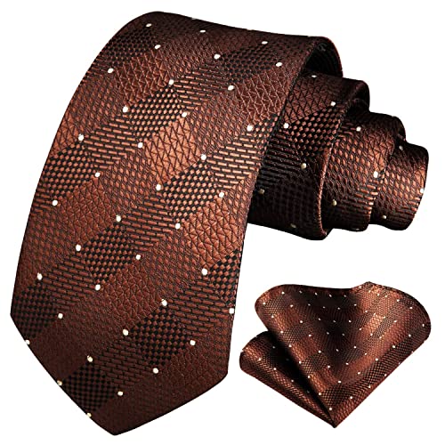 Image of HISDERN Ties for Men Plaid Checkered Tie with Pocket Square Woven Business Formal Necktie Handkerchief Set Wedding Party