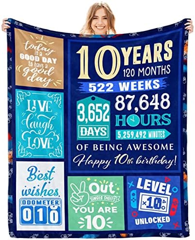 DULNYEI 10 Year Old Boys Girls Gift Ideas Blanket - Gifts for 10 Year Old Boys - Boys Gifts Age 10-10th Birthday Decorations for Boys - 10 Yr Old Boy Birthday Gift - Soft Funny Throw Blanket 60"X50"