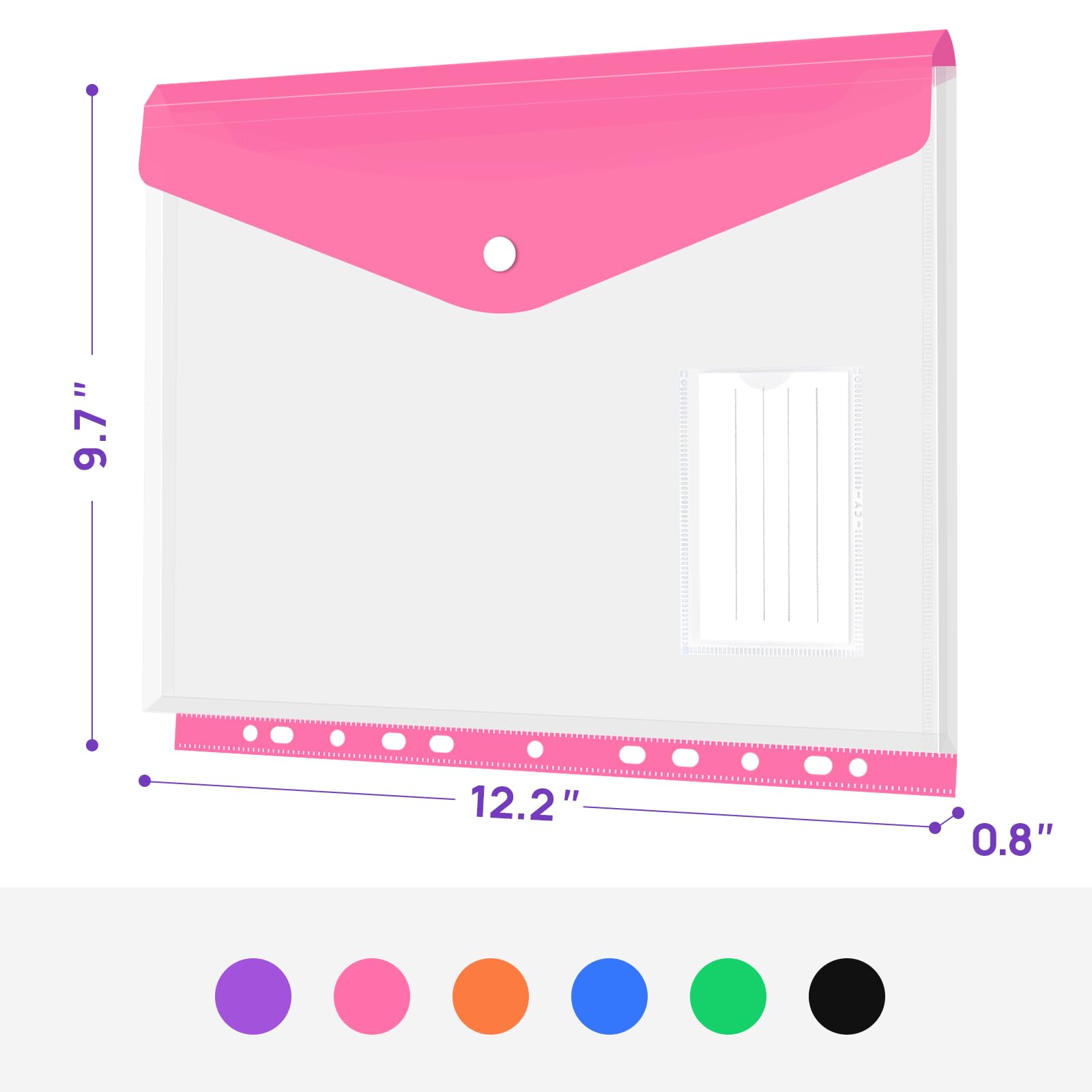 JEFURE A4 Plastic Wallets 12PCS, Colorful Punched Pockets, Expandable Plastic Folders with Label Pocket, Button and Ring Binders, Suitable for Office, School, Home - Image 2