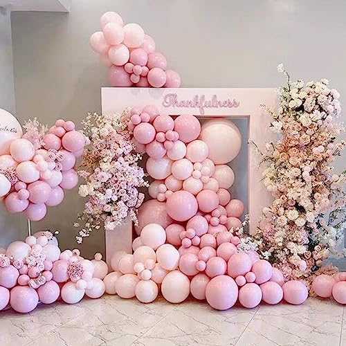 Image of 412pcs Pastel Pink Balloon Garland Arch Kit 18 12 10 5 Inch Different Sizes Light Pink Latex Balloons for Baby Shower Birthday Happy Gender Reveal Party Decoration